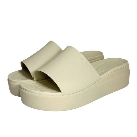 CROCS Shoes - Crocs Brooklyn Low Wedge Slide Sandals Womens Size 9 Bone Beige LiteRide Comfort